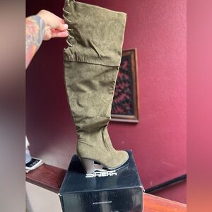 Over the Knee Green Heeled Boot